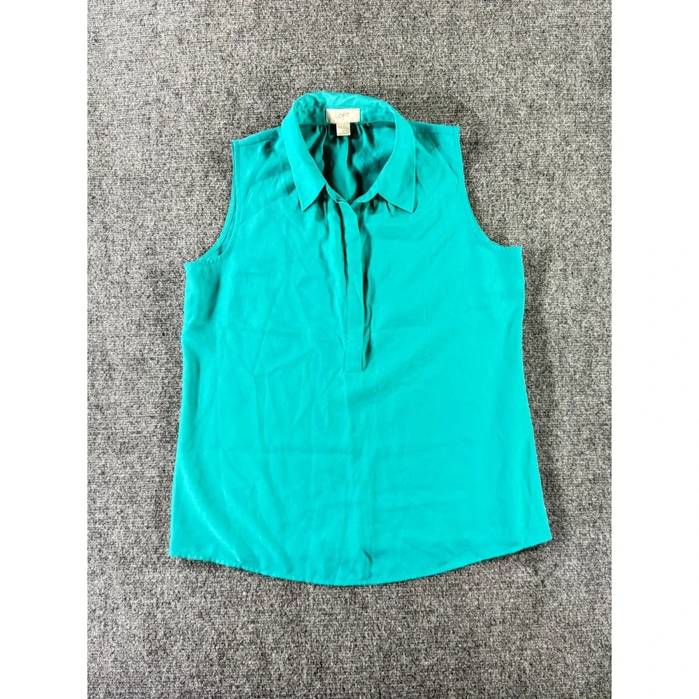 Ann Taylor Loft Teal Green Sleeveless Button Front Blouse Top Small - Picture 1 of 5